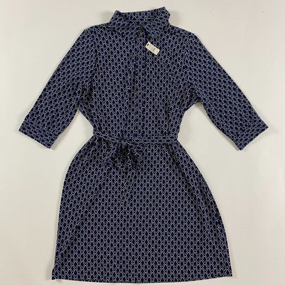 NWT Talbots Shirt Dress Womens Size 2XP Petite Blue Belted Buttons Geometric - Picture 5 of 16